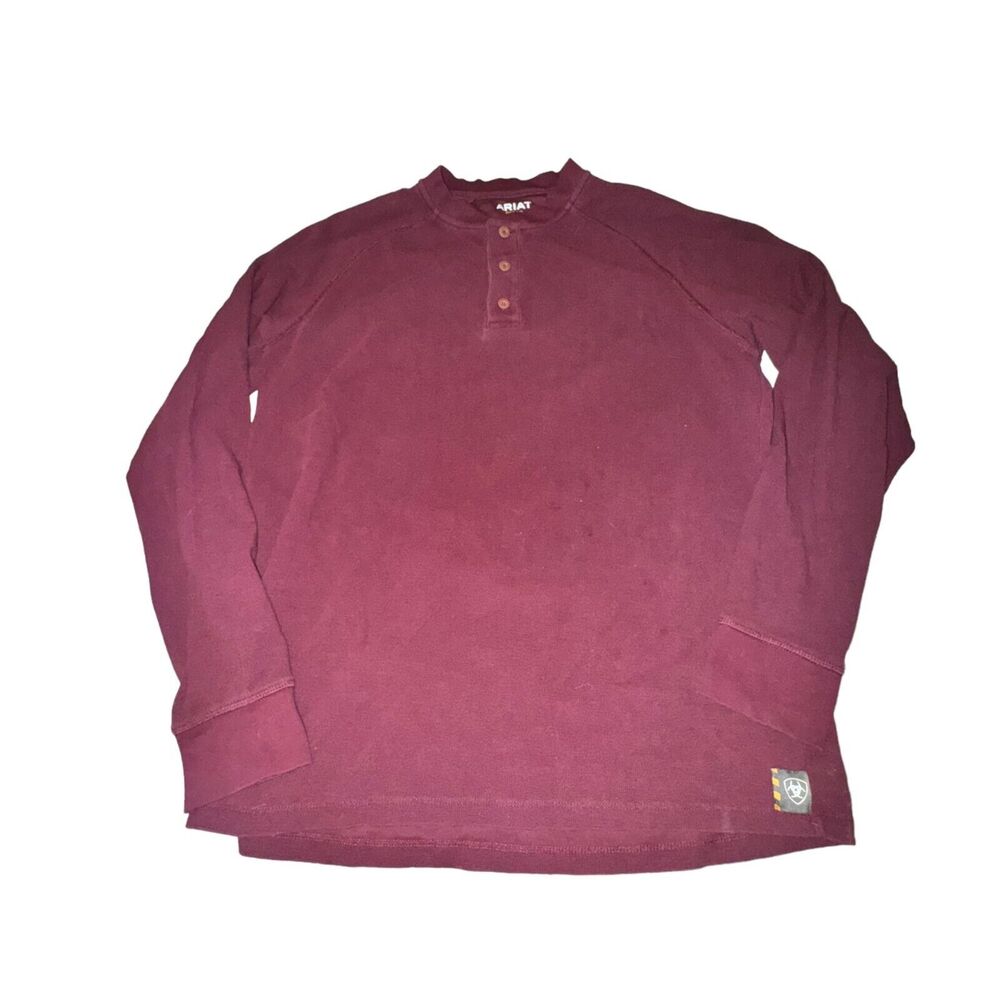 Ariat Rebar Thermal Shirt Men's Size M Malbec Red Button Collar L/S Top